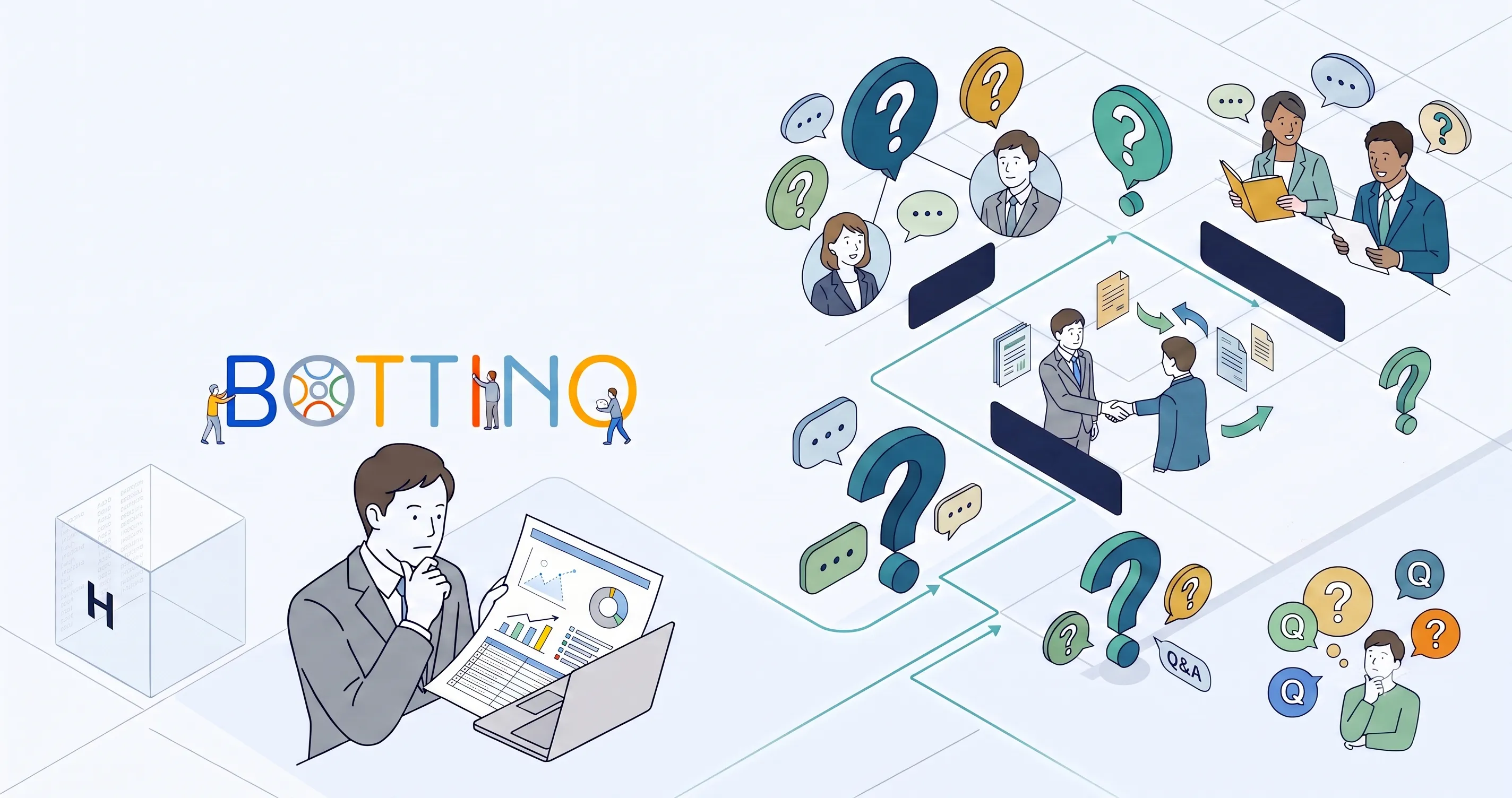 Bottinoのよくある質問を表すFAQイラスト